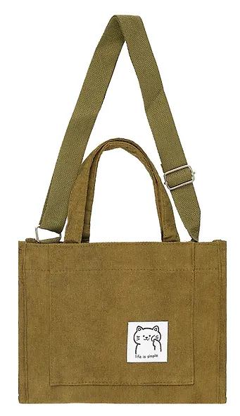 Сумка мини-шоппер с кнопкой кросс-боди оливковая (вельвет) (25х23) Bookvalno - фото 6