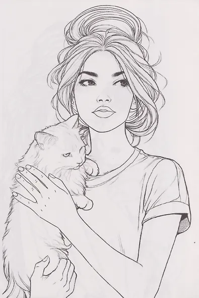 Раскраска. Девушки. Girls & Cats - фото 3