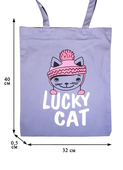 Сумка-шоппер Lucky cat, серая текстиль, 40х32см (СК2020-56) - фото 2