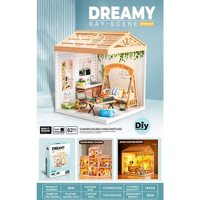 8010 Конструктор интерьерный для детского творчества – сборный домик Fairy Care «Уютный дворик», количество деталей - 82 (материалы: пластик, металл, картон), со световыми эффектами (подсветка интерье - фото 2