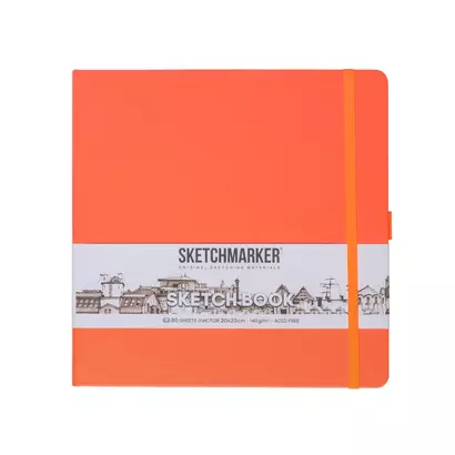 Скетчбук 20*20 80л "Sketchmarker"  неоновый коралл, 140г/м2, слоновая кость, тв.обл. - фото 1