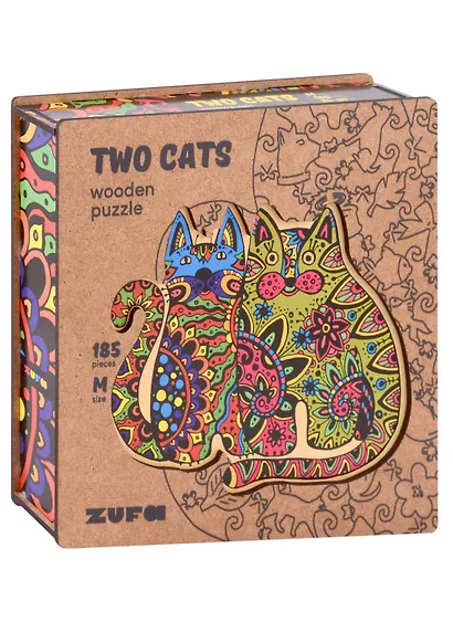 Деревянный пазл с двухслойной крышкой Два Кота M, 185 деталей - фото 1