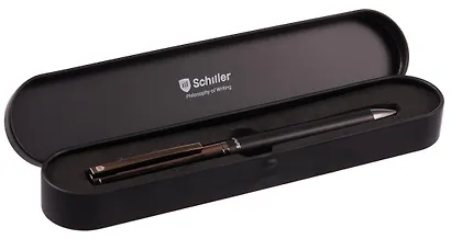 Ручка подарочная шариковая синяя "Prestige", черно-серебряный корпус, Schiller - фото 7