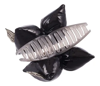 Заколка-крабик дутая Бантик (черная, металлик) (PU) (12см) (12-2025093-13) (Lafilaf) - фото 6