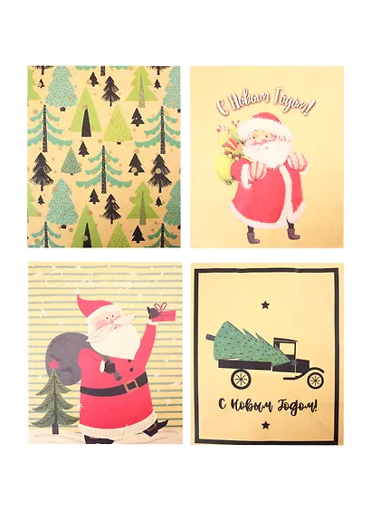 Пакет А5 20х24х11.5см Новый год, крафт, ассорти - фото 3