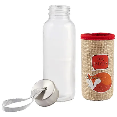Бутылка в чехле джут Лиса Fox style (стекло) (300мл) - фото 2