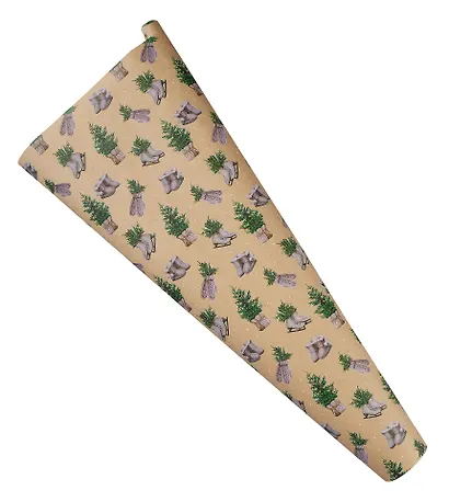 Бумага упаковочная 70*100см "Коньки и варежки с елками на крафте" крафт, НГ, инд.уп. - фото 2