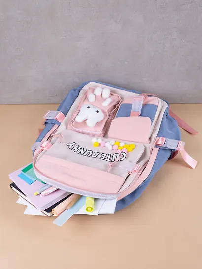 Рюкзак "Зайка" 42*27*15см, сине-розовый, с игрушкой - фото 12