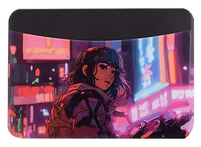 Чехол для карточек горизонтальный Аниме неон Девушка на мотоцикле (ДКГ2024-146) - фото 1