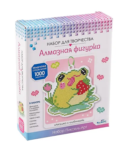 Алмазная фигурка с магнитом и ленточкой "Лягушка с клубникой" - фото 1
