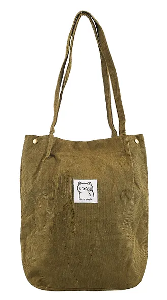 Сумка-шоппер с кнопкой оливковая (вельвет) (33х31) Bookvalno - фото 2