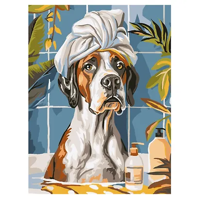 Картина по номерам на картоне ТРИ СОВЫ "Собака в ванной", 30*40, с акриловыми красками и кистями - фото 1