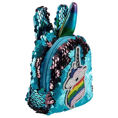 Сумочка-рюкзачок на молнии с пайетками Единорог с рогом (10 см) (текстиль) - фото 1