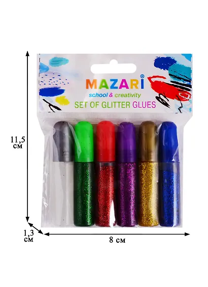 Гель с блестками, MAZARI 6 мл х 6 цветов, с европодвесом - фото 4
