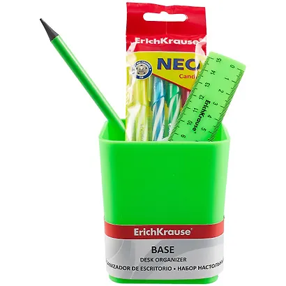 Набор настольный Base (4ручки, карандаш, линейка), Neon Solid, зеленый - фото 2