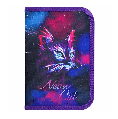 Пенал 1 отделение "Neon cat" с наполнением, 21*14 см, 24 предмета - фото 2