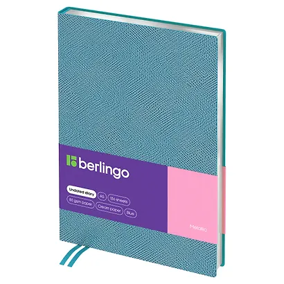 Ежедневник недат. А5 136л "Metallic" иск.кожа, сер. срез, голубой металлик - фото 1