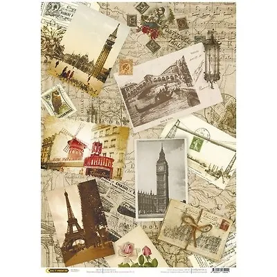 Рисовая бумага для декупажа Путешествие по Европе 28,2х38,4см. CP04242 - фото 1