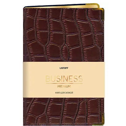 Книга для записей А5 80л "BUSINESS PREMIUM. Impact (темно-коричневый)" иск.кожа, поролон, тв.переплет, мет.уголки, золот.срез, 2 ляссе, инд.уп. - фото 1