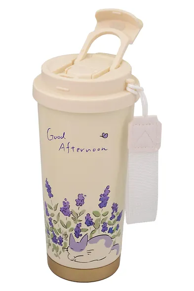 Термостакан Котик в лавандовых цветах (пластик/металл) (500мл) (12-7306-202510-STB-30) - фото 2