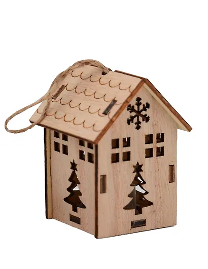 Новогоднее подвесное украшение с подсветкой Домик (7х5,5) (дерево) - фото 1
