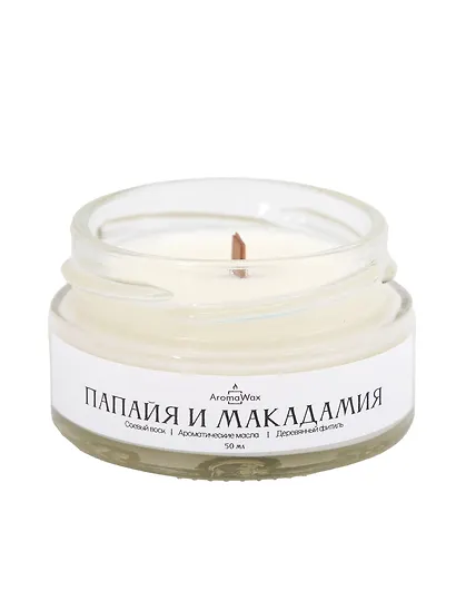 Свеча ароматическая в стеклянной баночке Папайя и макадамия (50 мл) (439004789) (AromaWax) - фото 1