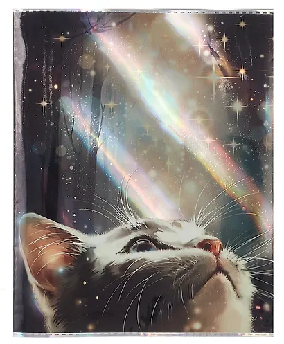 Обложки 03шт д/тетрадей гологр. "Лучезарный кот" 346*215мм, ПВХ 70мкм, три наклейки для персонализации, подвес - фото 8