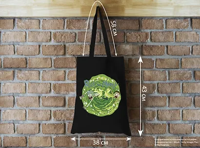 Сумка-шоппер. Рик и Морти (черная, 38х43 см, длина ручек 58 см) - фото 3