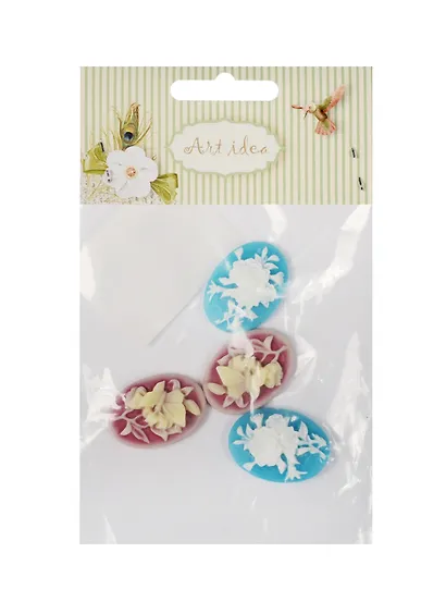 Набор камей 2*2 шт, 1.8*2.5 см, цветы и бабочка (11-08631-25) - фото 1