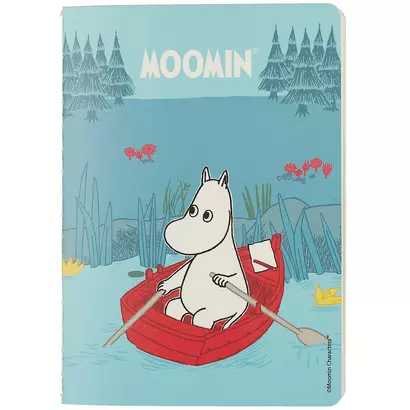 Записная книжка А6 32л кл. MOOMIN "Муми-тролль на лодке", тонир. внутр. блок, сшивка - фото 1