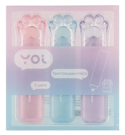 Текстовыделители Yoi, "Лапки", 3 цвета, в ассортименте - фото 5