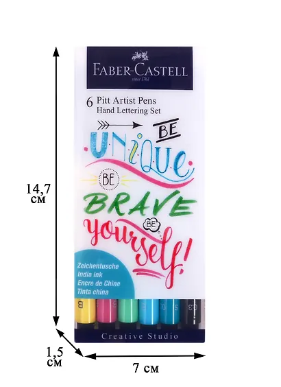 Набор капиллярных ручек "Pitt Artist Pen Lettering" ассорти, 6шт., 0,3мм/Brush - фото 2
