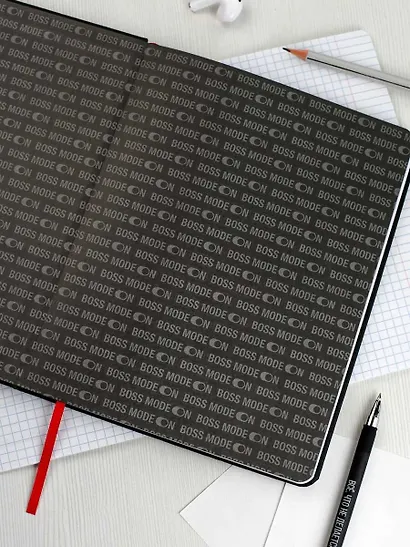 Дневник шк. "Режим босса" кожзам, тв.переплёт, аппликация, шелкография в одну краску, блинт.тиснение, пантон, одно ляссе, загругл.углы, универс.шпаргалка - фото 6