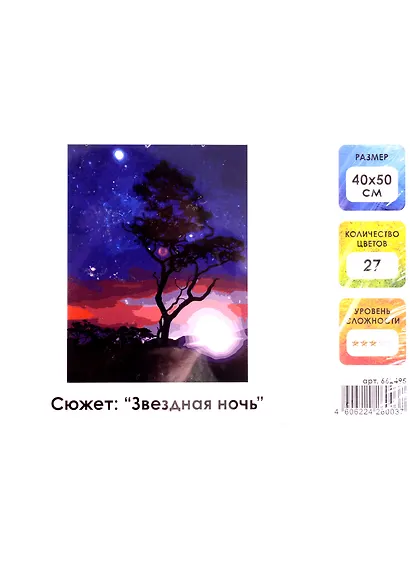Картина по номерам на холсте с подрамником Звездная ночь (40х50 см) (27 цв) (662495) (коробка) (Остров сокровищ) - фото 1