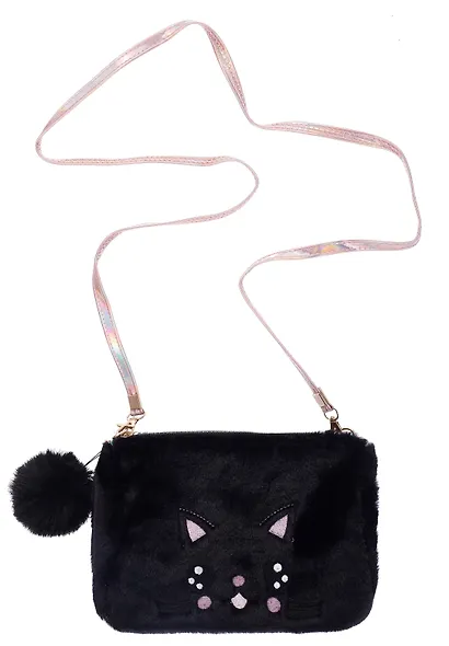 Сумочка плюшевая Котик мордочка (черная) (11х16), Bookvalno - фото 2