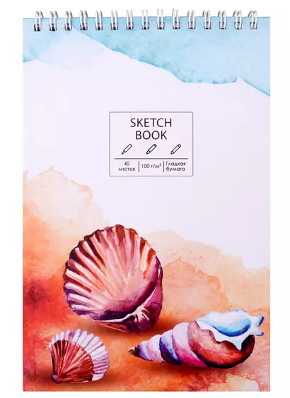 Скетчбук А5 40л "SKETCHBOOK. Shell", белый офсет, 100г/м2, евроспираль - фото 1