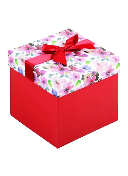 Коробка подарочная Цветочная фантазия 14,5*14,5*14,5см, декор.бант, картон - фото 1