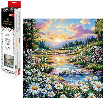 Алмазная мозаика "Ромашки у реки" 30х30 см. - фото 1