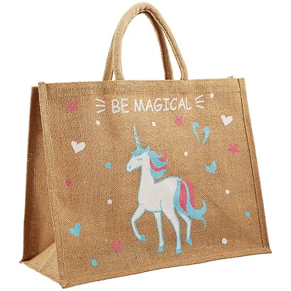 Сумка джутовая L Единорог Be magical (43х34х19)  (ДЖ2019-9) - фото 1