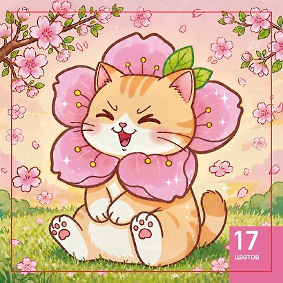 Картина по номерам на холсте с подрамником "Котик и сакура", 20х20см, Art idea, 14+ - фото 1