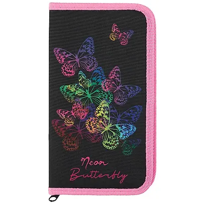 Пенал 1 отделение "Бабочки неон" 21*11,5см, молния, полиэстер - фото 2