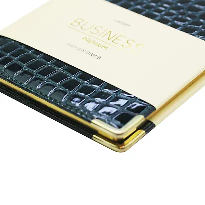 Книга для записей А4 100л кл. "BUSINESS PREMIUM. Iguana (изумрудный)" иск.кожа, поролон, мет.уголки, тонир.блок. зол.торец, 2 ляссе, инд.уп. - фото 4