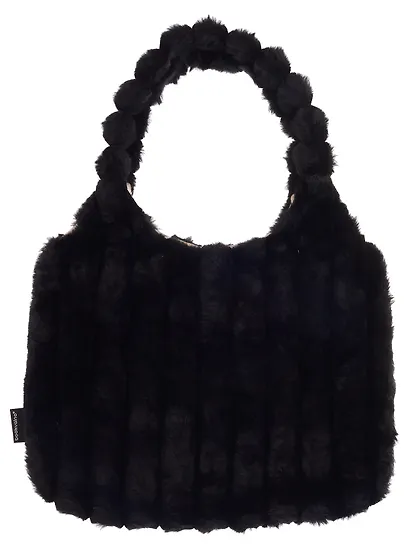 Сумка-шоппер с объёмной ручкой (черная) (плюш) (35х35см) - фото 3
