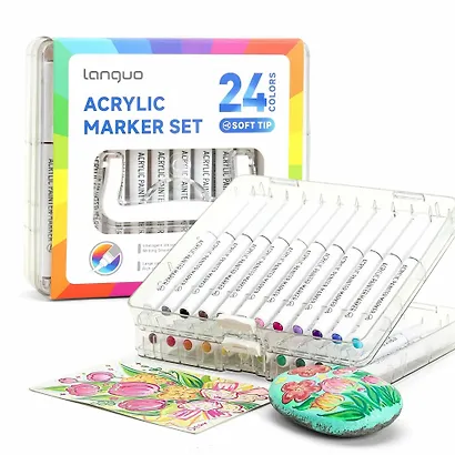 Маркеры акриловые 24цв "Lite" кисть, жидк.чернила, пласт.бокс, Languo - фото 3
