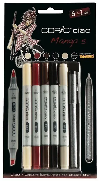 Набор маркеров Copic Ciao "Манга 5", 5 цветов + мультилинер 0.3 мм - фото 1