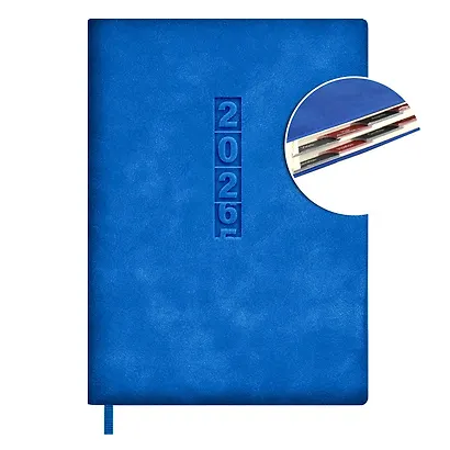 Ежедневник дат. 2026г. А6+ 176л "Тиволи глосс" синий, кожзам, тв.переплет, блинт.тиснение, офсет, справ.мат-лы, вырубка, закругл.углы, 2 ляссе, инд.уп - фото 1
