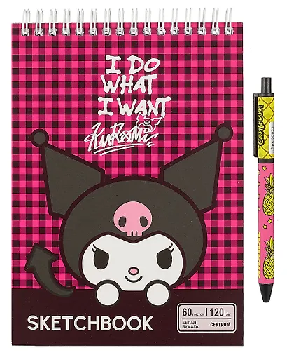 Скетчбук А5 60 листов "Куроми малиновая клетка" + ручка шариковая синяя - фото 3