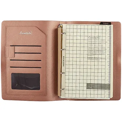 Ежедневник-органайзер недат. А5+ 160л 160*225 "Жатка" розовый, кожзам, мягкий переплет, тонир.блок, 4 кольца, гориз.резинка - фото 3