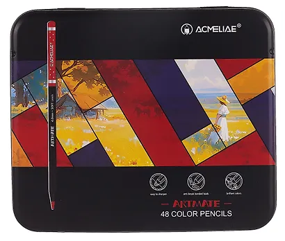 Карандаши цветные 48цв "Blackwood Artmate" мет.футляр, супермягкие, утолщ.грифель 4мм, ACMELIAE - фото 1