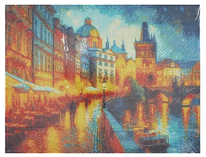 Алмазная мозаика. Классическая, с подрамником, с полным заполнением. Вечерняя Прага 30х40, 30 цветов - фото 1